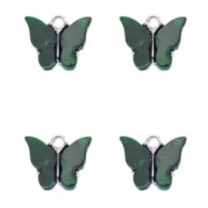 Bedel vlinder antiek zilver dark green, per stuk